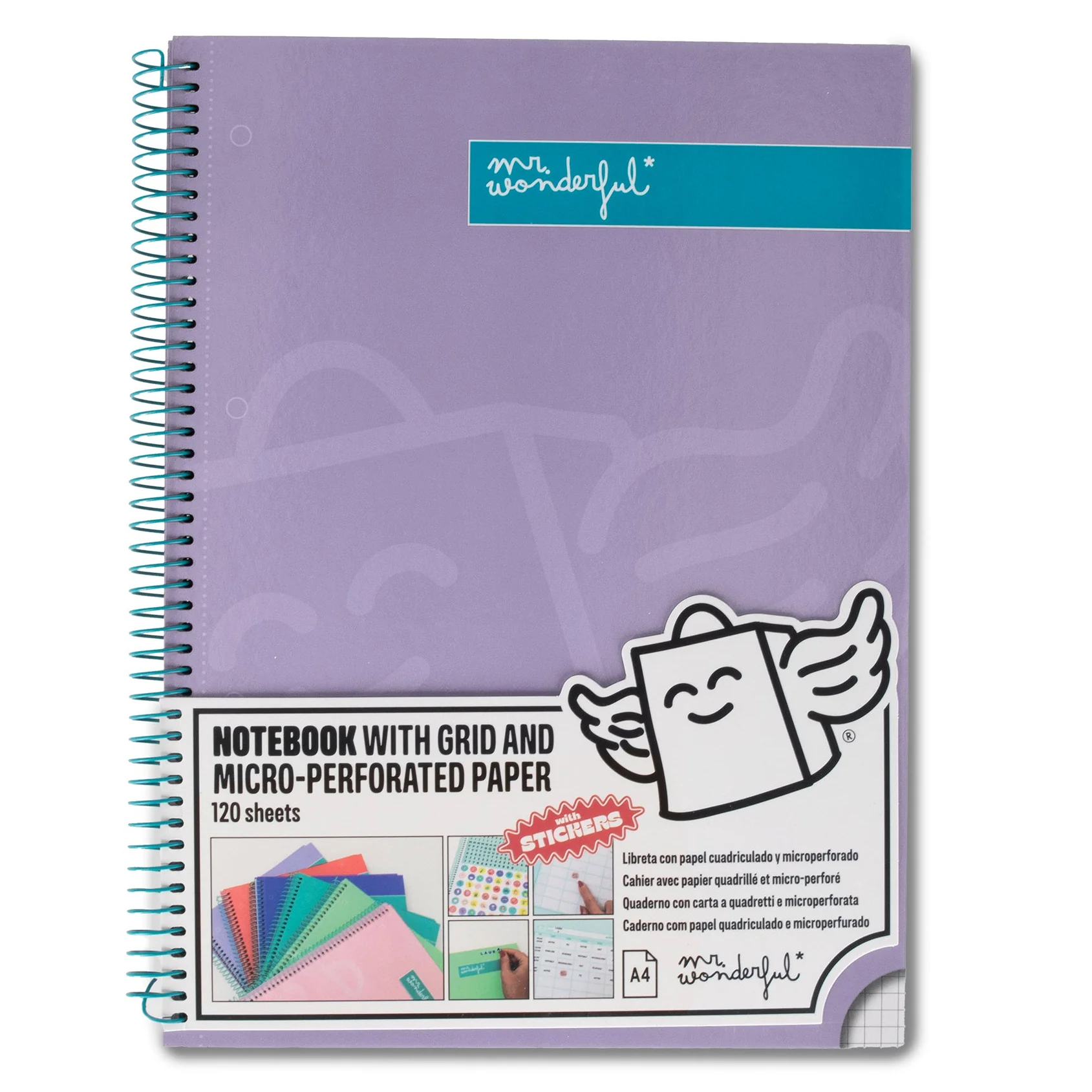 Libreta A4 lila 120 hojas - Cuadriculada y microperforada