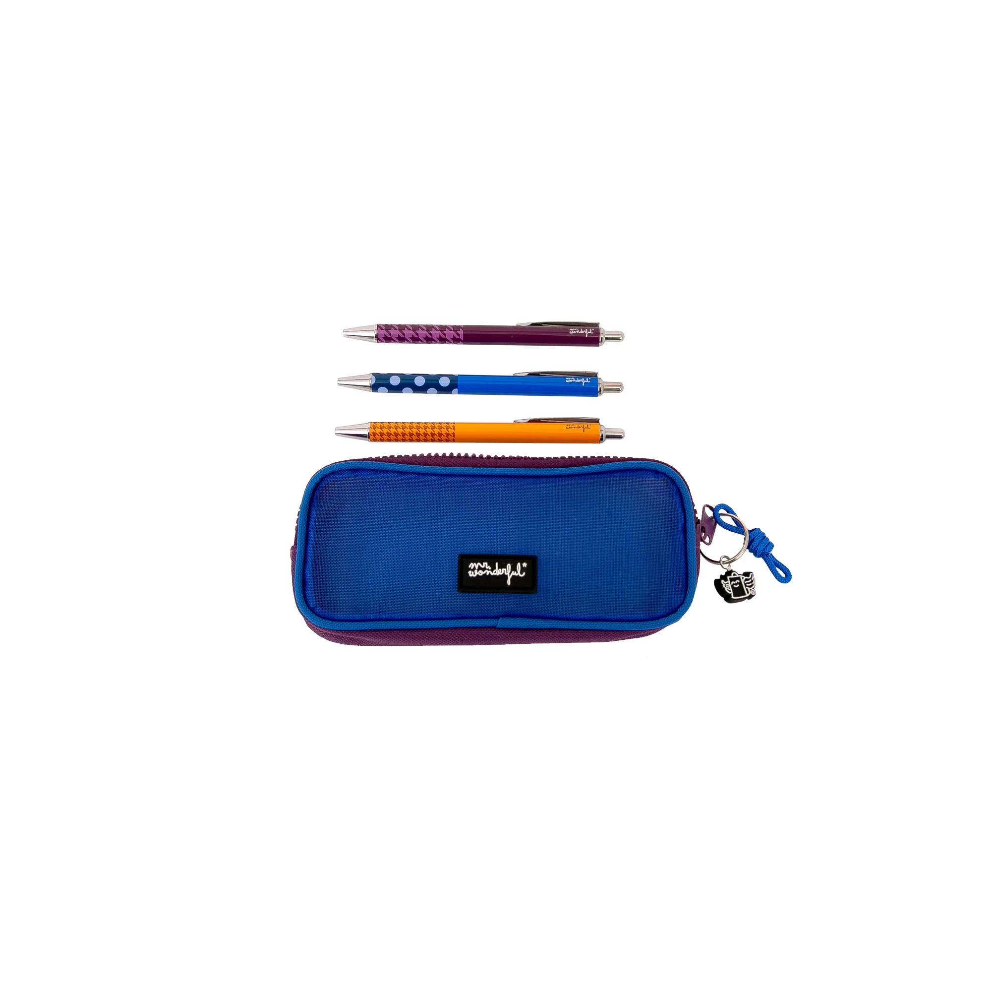 Estuche de rejilla con 3 bolígrafos - Azul - Image 2