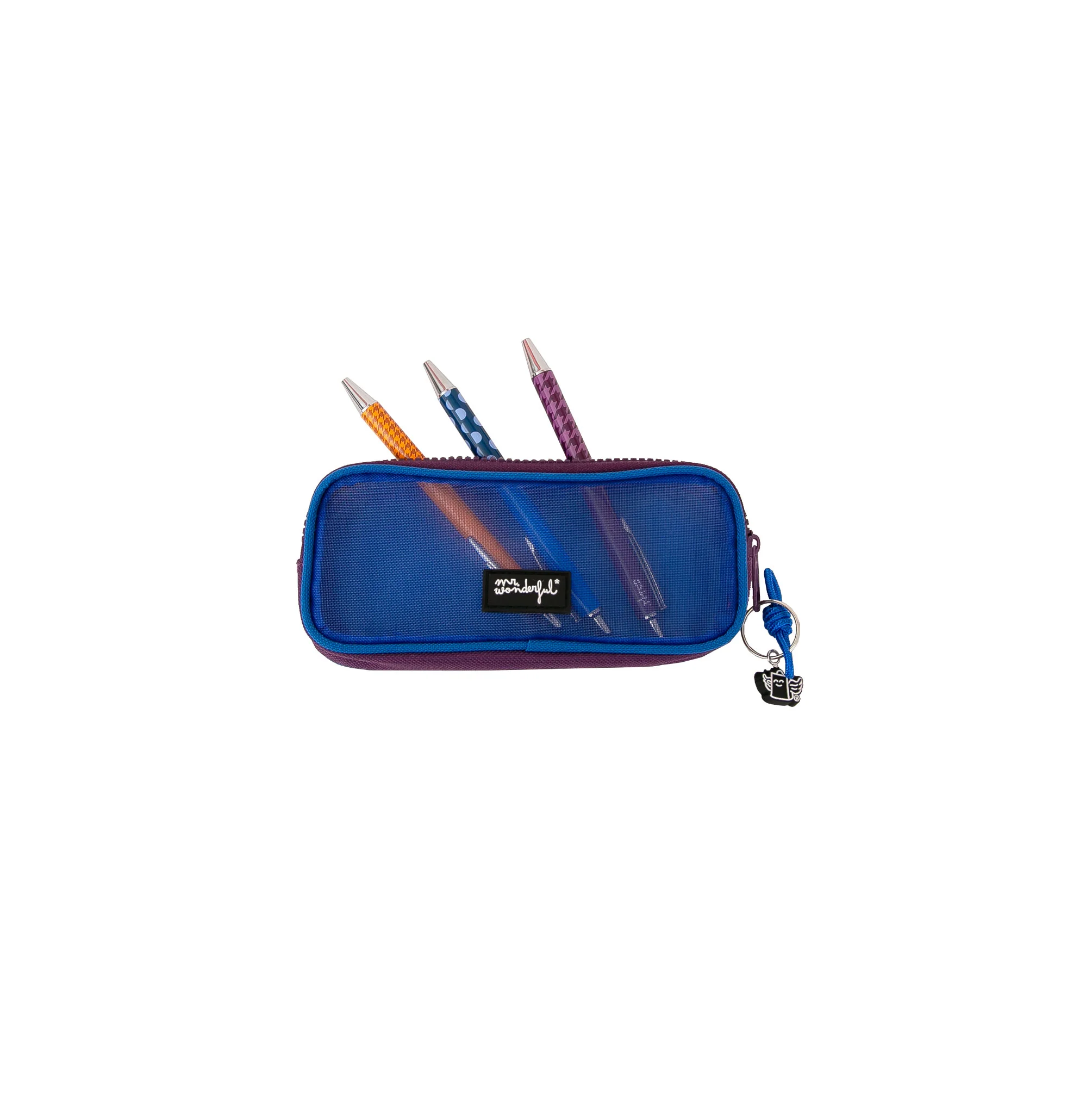Estuche de rejilla con 3 bolígrafos - Azul - Image 3