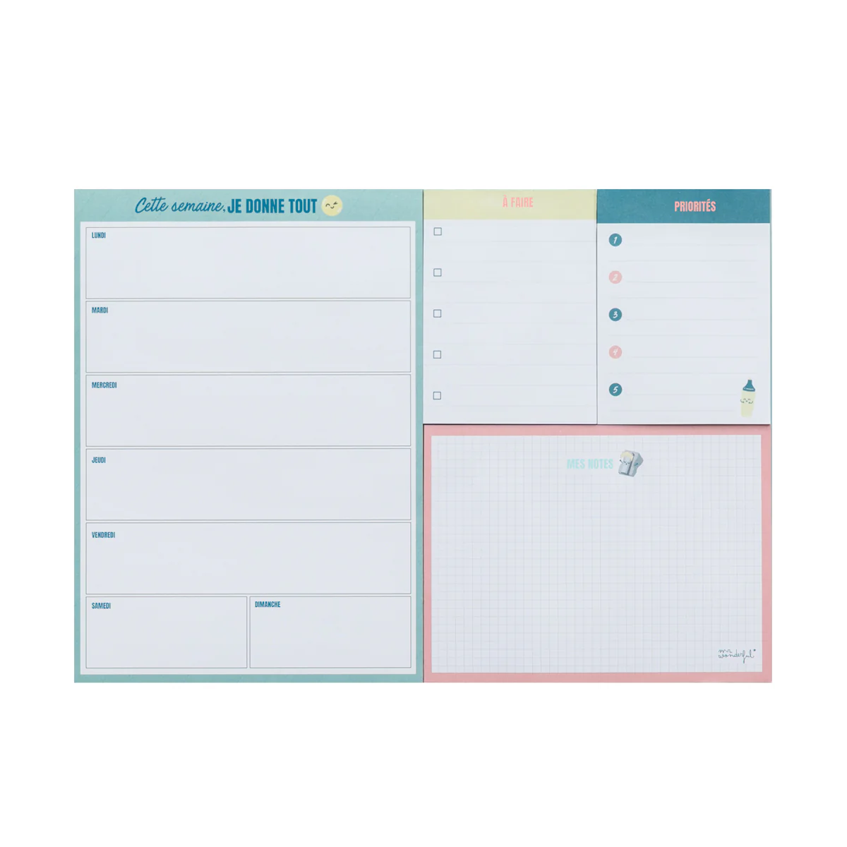 Planning hebdomadaire avec notes adhésives - Cette semaine, je donne tout