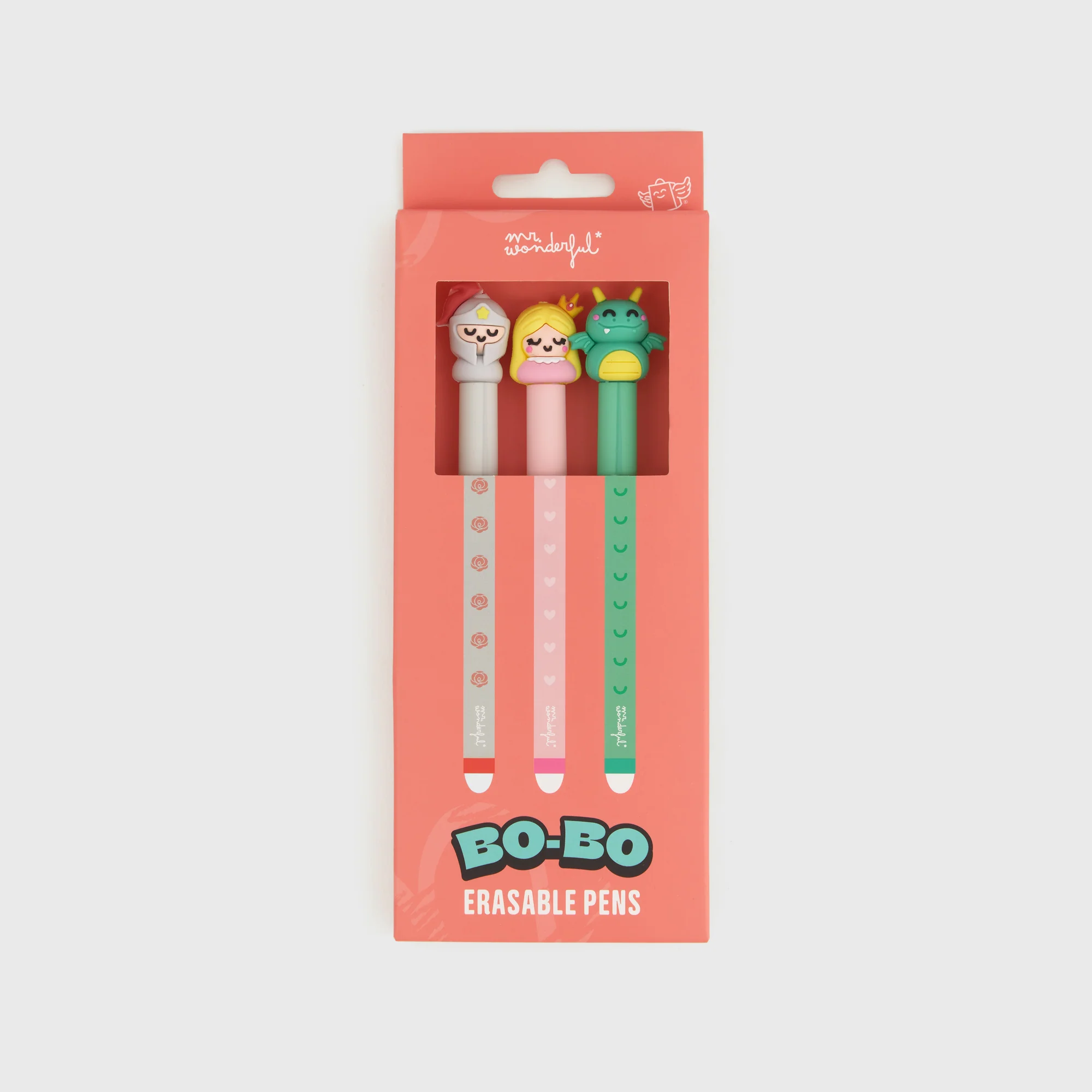 Set de 3 bolis borrables para escribir historias memorables - Dragón, caballero y princesa