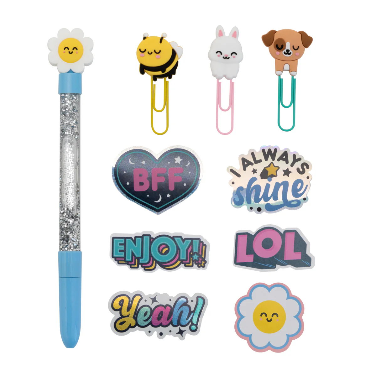 Set de estuche + boli + clips + pegatinas glitter - Write your own destiny. - Image 3