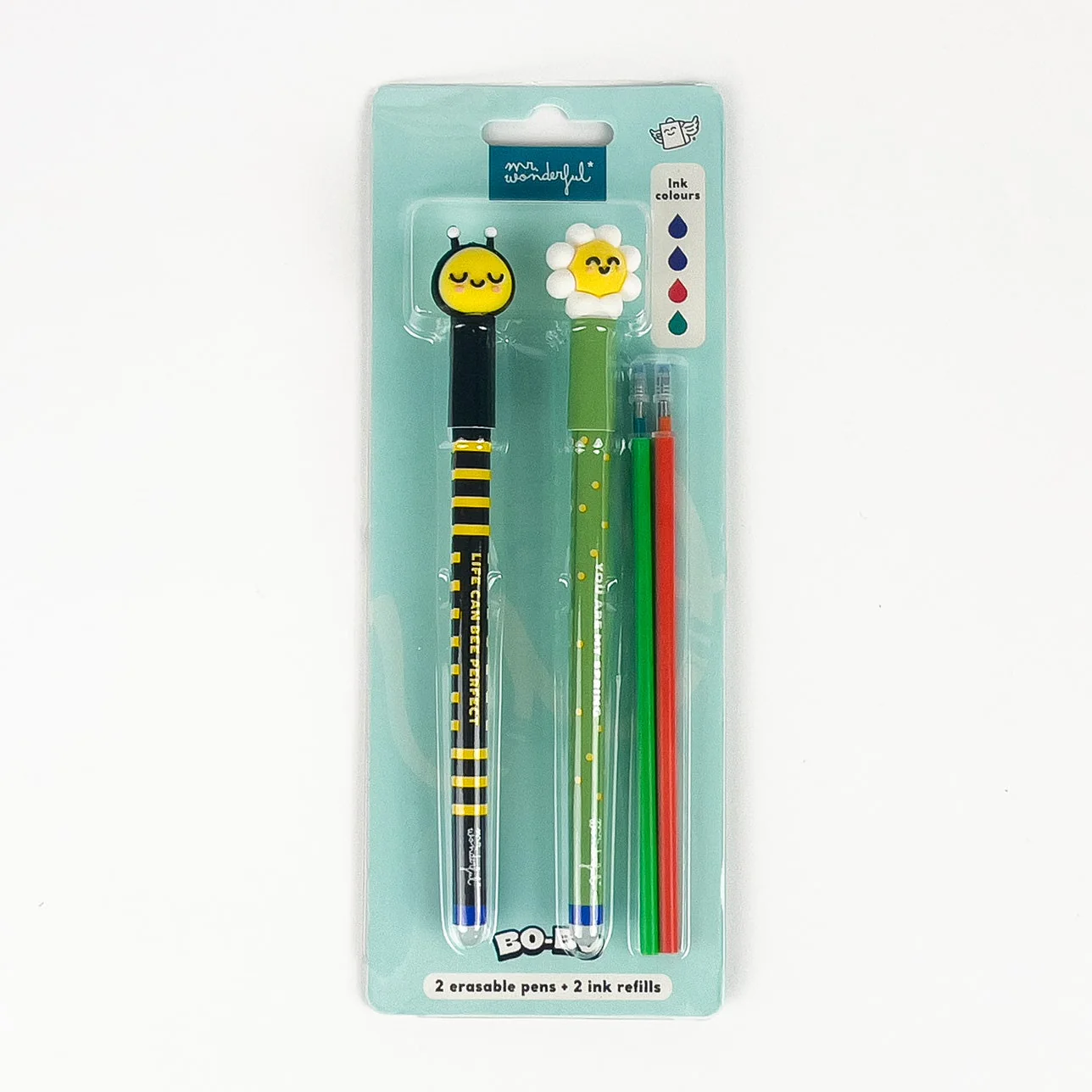 Set de 2 bolis borrables Bo-Bo + 2 recambios de tinta - Abeja y Margarita