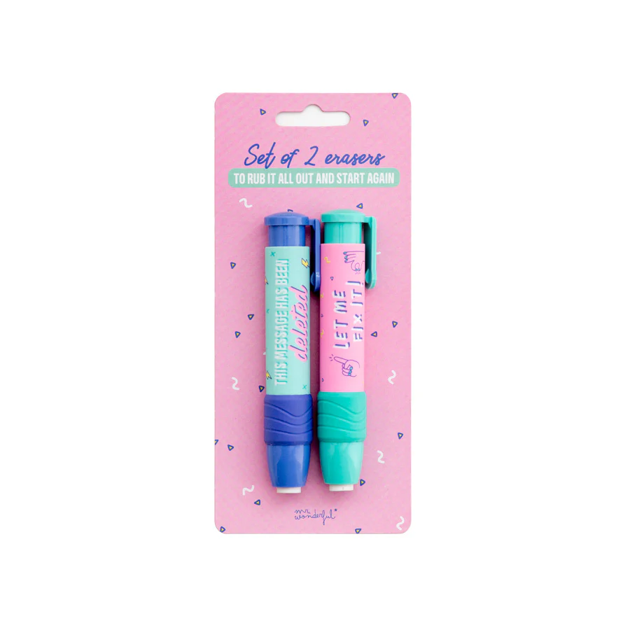 Set of 2 erasers to rub it all out and start again