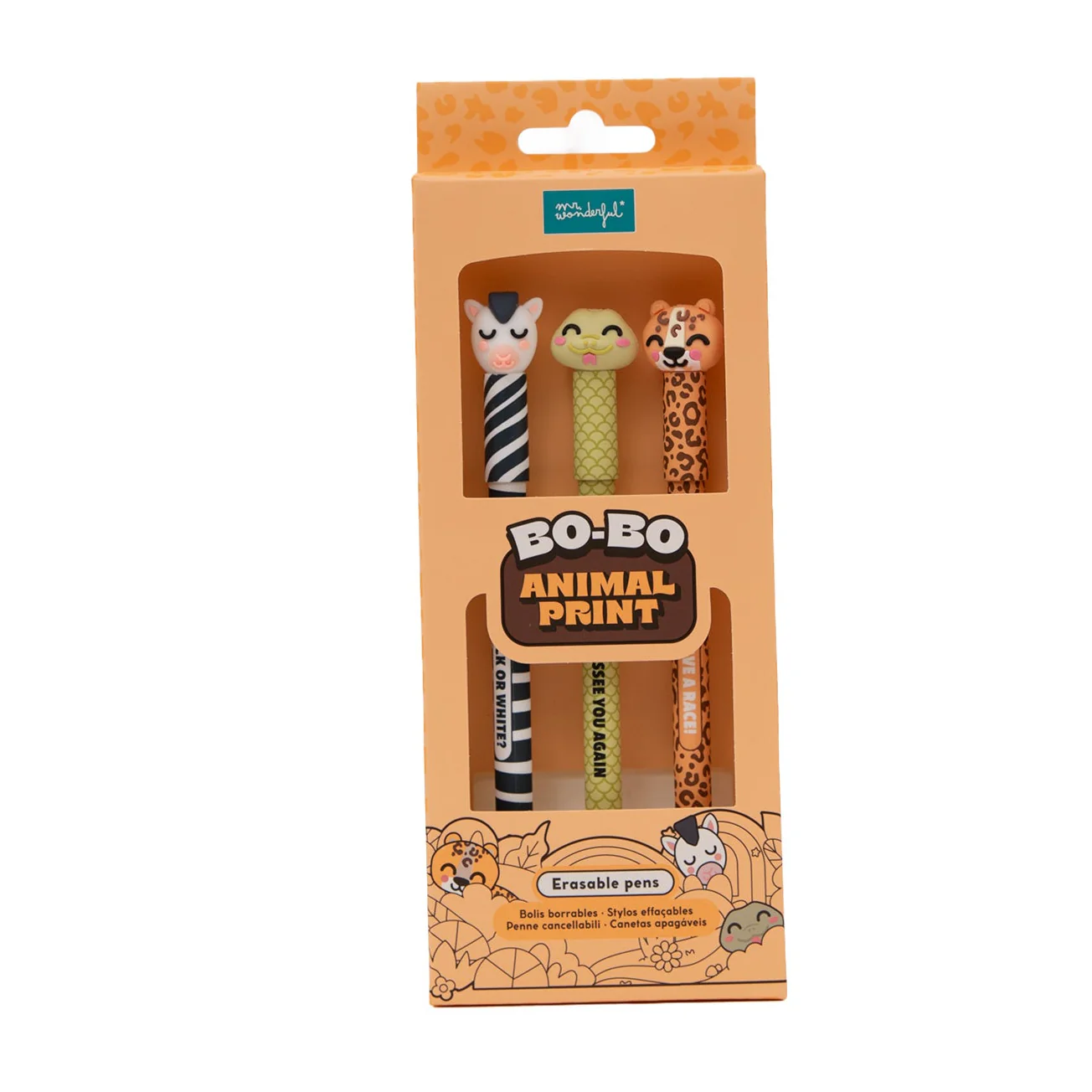 Set de 3 bolis borrables Bo-Bo animal print - Serpiente, Leopardo y Cebra