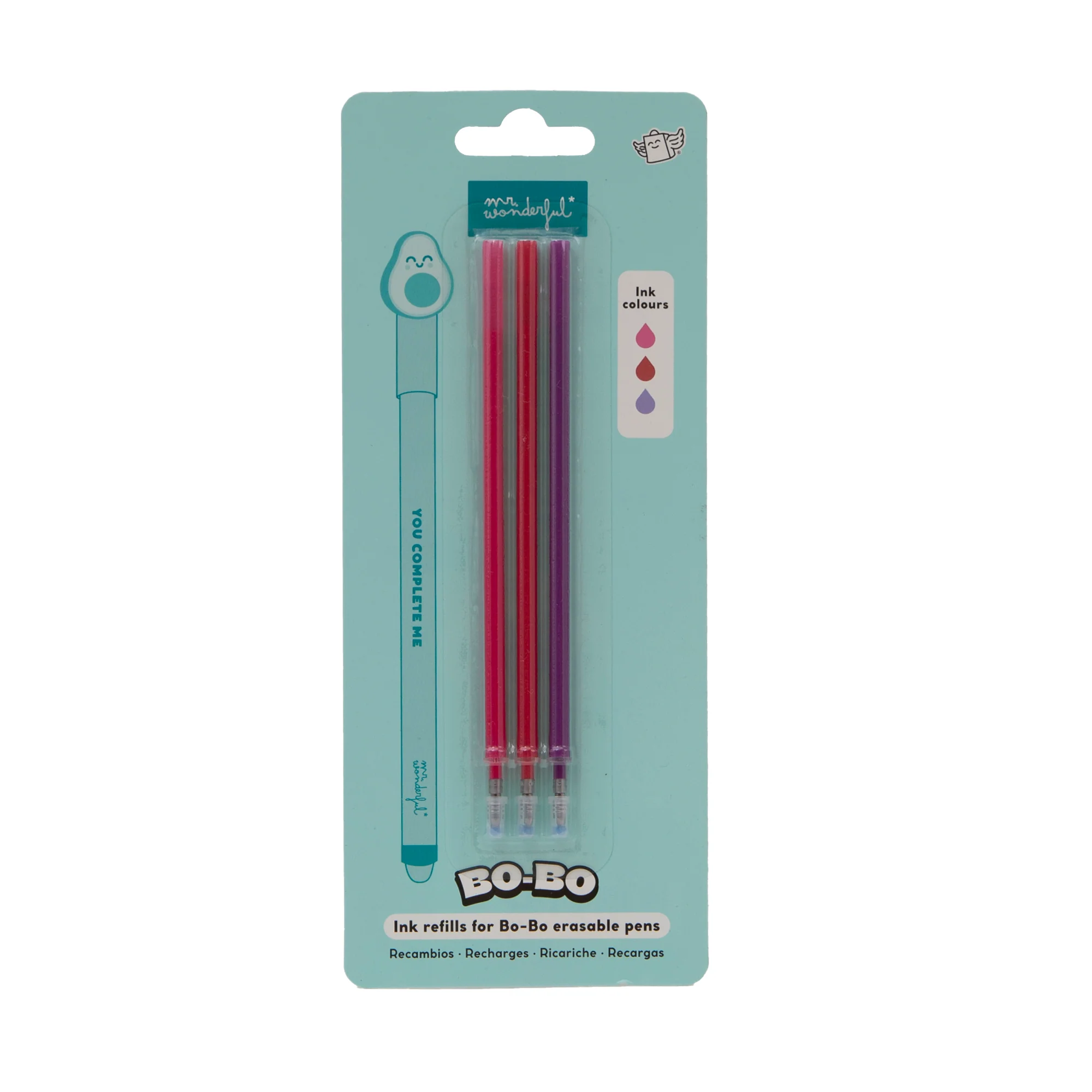 Set de 3 recambios de tinta para bolis borrables Bo-Bo - Rosa, granate y lila