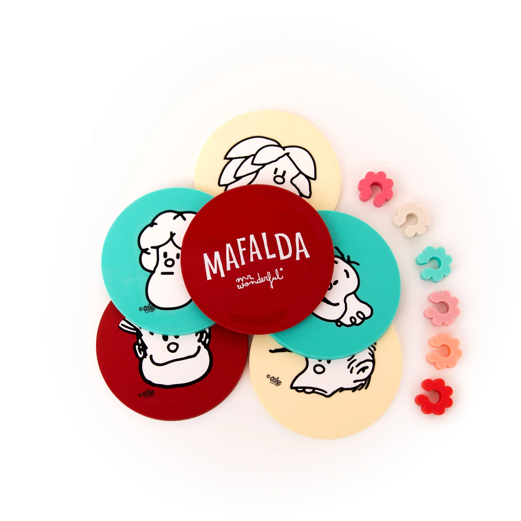 Set de 6 posavasos  + 6 identificadores de copas - Mafalda - Image 3