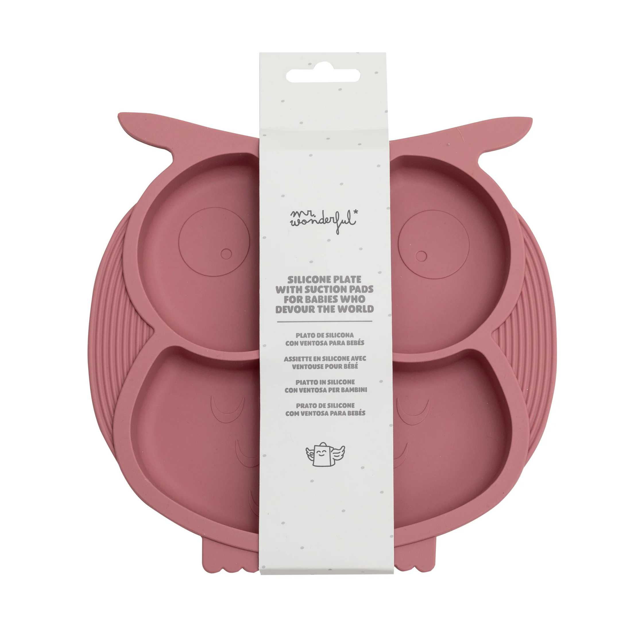 Plato de silicona con ventosa para bebés - Búho rosa - Image 3