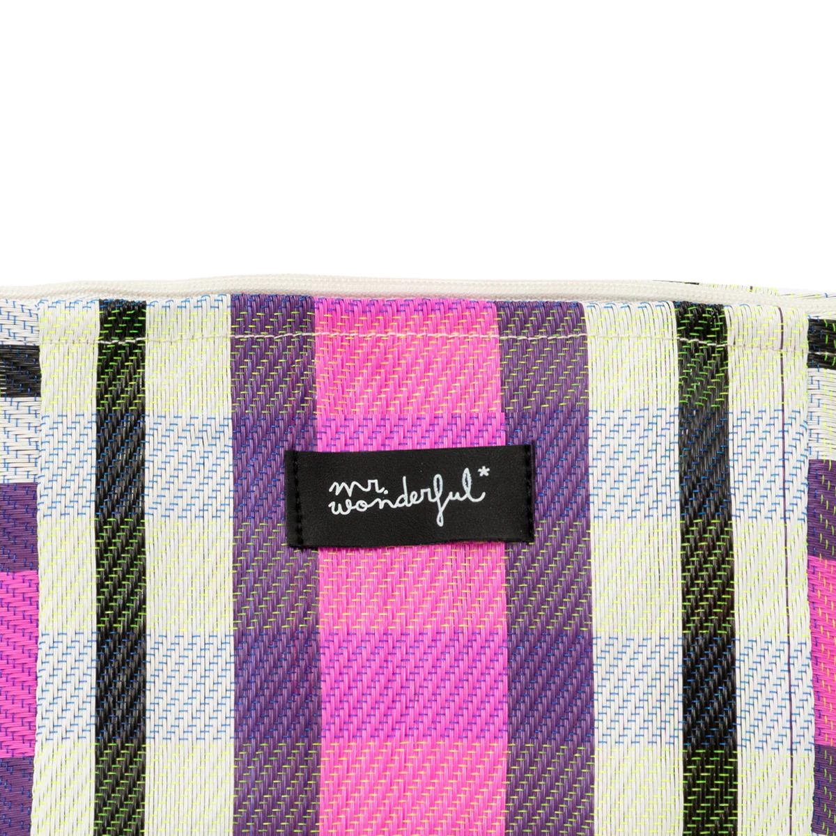 Striped beach toiletry bag – Purple, white and black. - Image 3