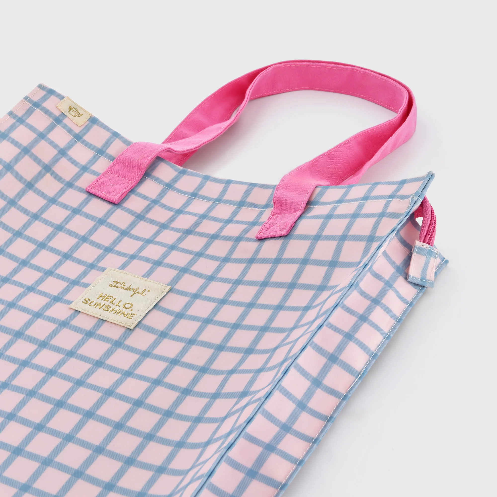 Bolsa de tela tote bag cuadrados azul y rosa - Hello, sunshine! - Image 3